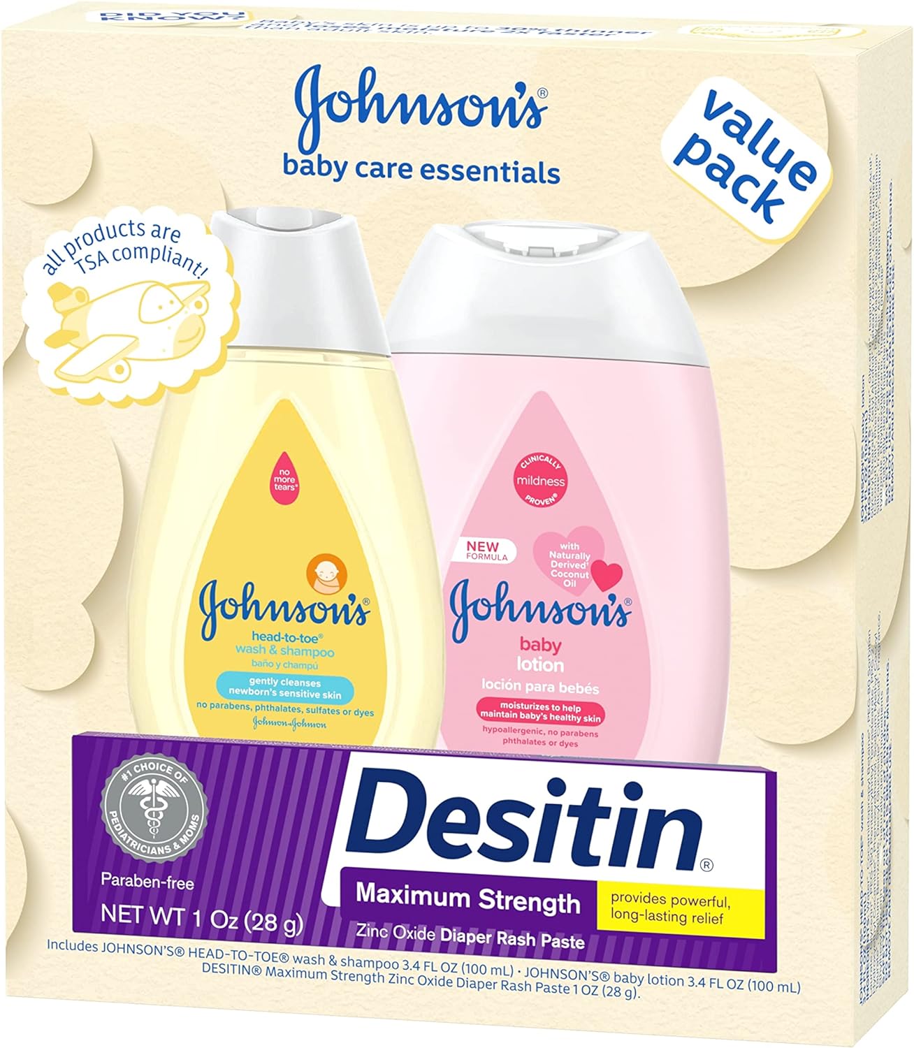 Johnson's Baby Care Essentials Gift Set, Baby Skincare Set with Body Wash & Shampoo, Body Lotion, & Zinc Oxide Diaper Rash Paste for Baby's Delicate Skin, Value Pack, Travel-Size, 3 Items - Image 7